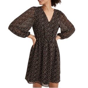 NWT MADEWELL Black Floral Sheer Sleeve Button Front Gorgette Dress Size Small